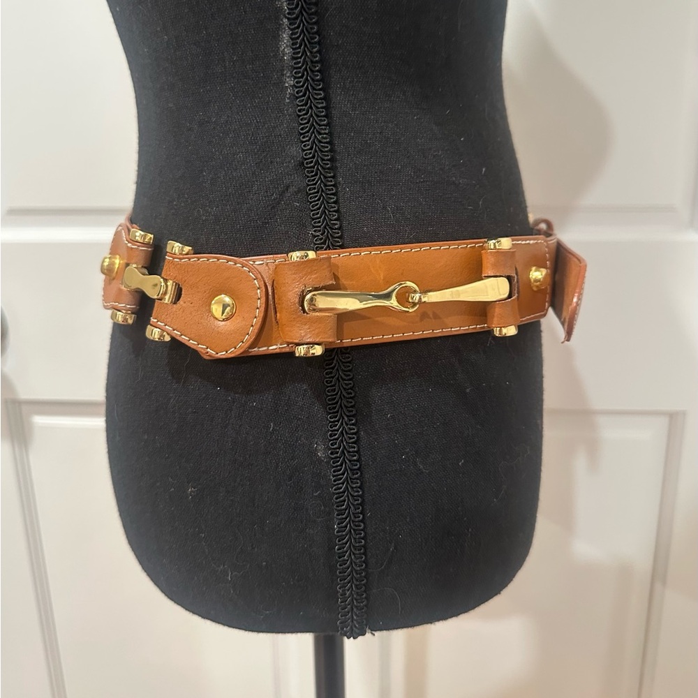 Tan Leather Gold Horse Bit Belt